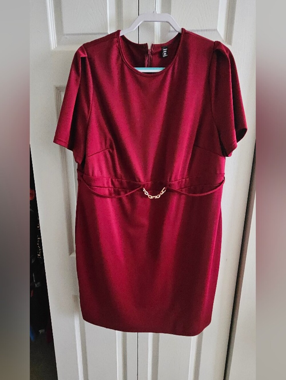 Shein Elegant Burgundy Short-Sleeve Sheath Dress